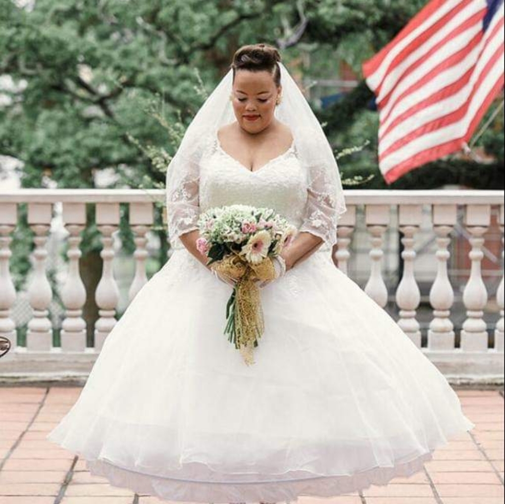 Tea length plus size wedding dress